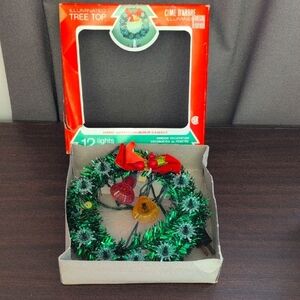 Illuminated Tree Top with Green and Red Lights